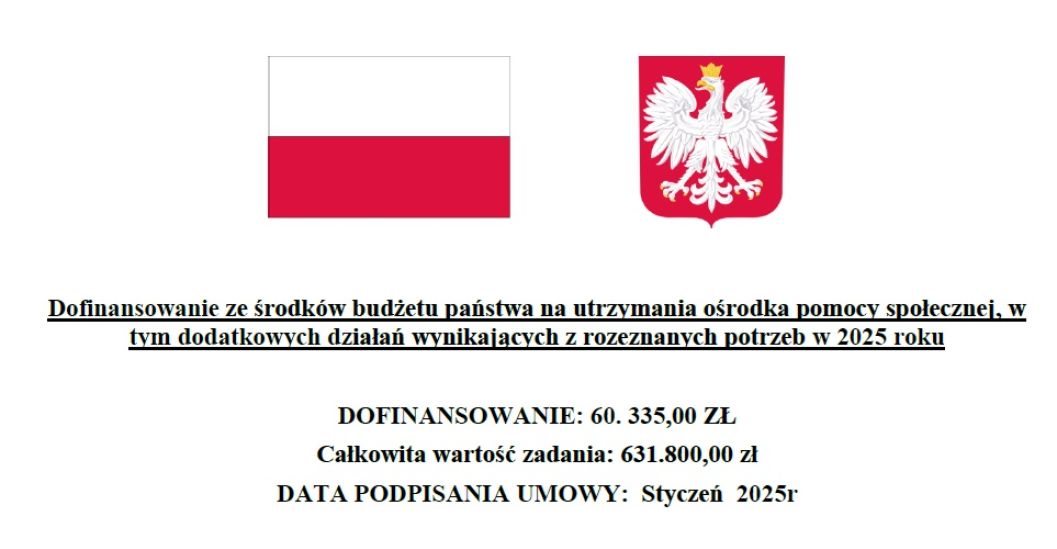 Dofinansowanie ze środków budżetu państwa na utrzymania ośrodka pomocy społecznej, w tym dodatkowych
